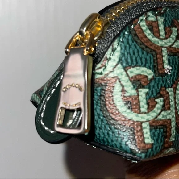 NWOT COACH Green and Brown MONOGRAM Patterned PENCIL PLUG Clutch CASE USB - Picture 3 of 7